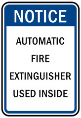 Fire emergency automatic fire extinguisher used inside sign and label