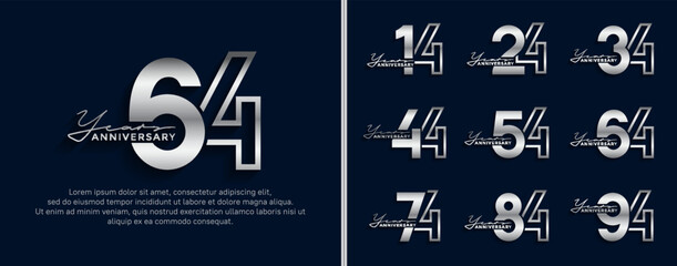 set of anniversary logo style silver color on blue background for celebration