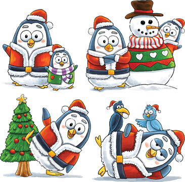 Isolated Christmas Funny penguins