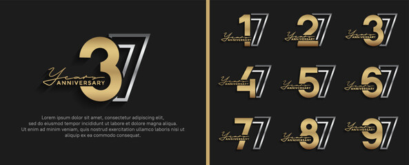 Naklejka premium set of anniversary logo style silver and golden color for celebration