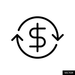 Dollar Transaction or Dollar Transfer vector icon in line style design for website design, app, UI, isolated on white background. Editable stroke. Vector illustration.