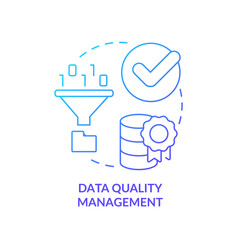 Data quality management blue gradient concept icon. Information storage. Server optimization abstract idea thin line illustration. Isolated outline drawing. Myriad Pro-Bold font used