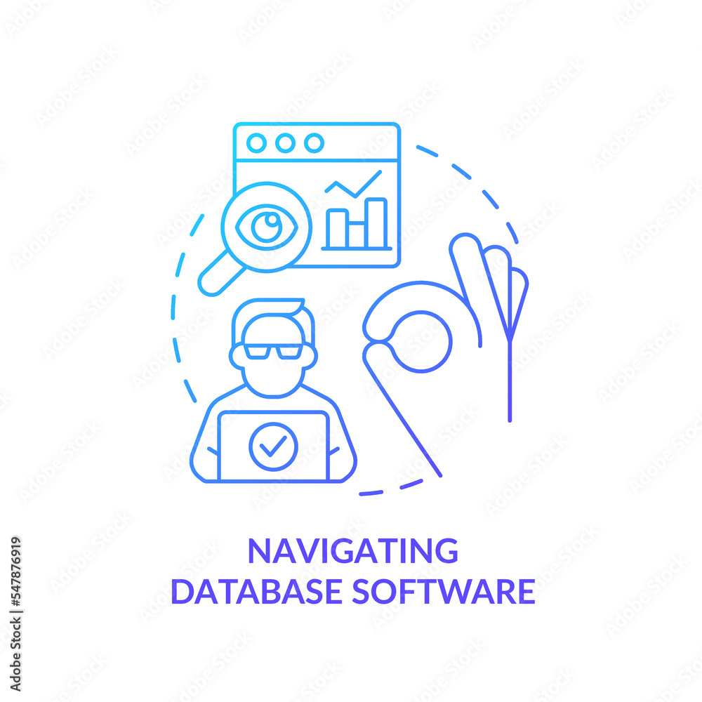 Poster navigating database software blue gradient concept icon. digital technology. information storage sys