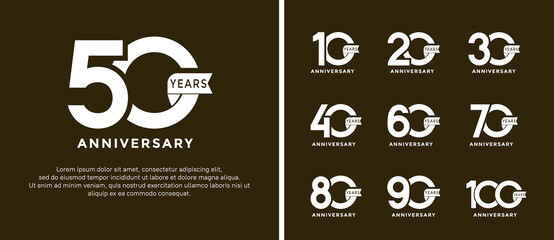 set of anniversary logo style white color and ribbon for celebration - obrazy, fototapety, plakaty