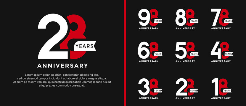 set of anniversary logo style white and red color and ribbon for celebration