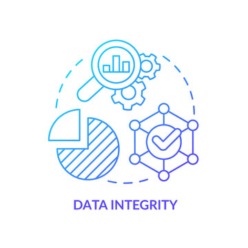 Data integrity blue gradient concept icon. Consistency of information. Analytics skills. Optimizations abstract idea thin line illustration. Isolated outline drawing. Myriad Pro-Bold font used