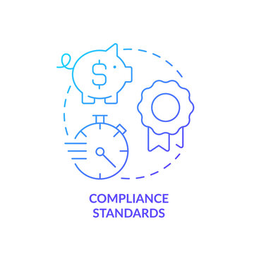 Compliance standards blue gradient concept icon. Quality of information management system. Relevant strategy abstract idea thin line illustration. Isolated outline drawing. Myriad Pro-Bold font used