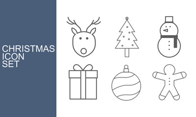 Traditional christmas outline icon set 