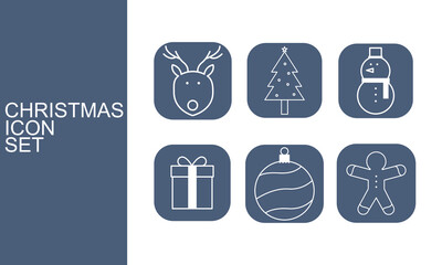 Traditional christmas outline icon set 