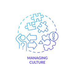 Managing culture blue gradient concept icon. Employees motivation. Corporate values. Optimize teamwork abstract idea thin line illustration. Isolated outline drawing. Myriad Pro-Bold font used