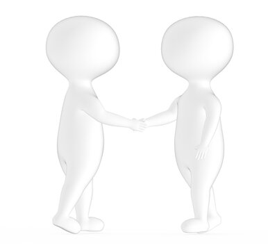 3d white character shake handing each other