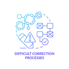 Difficult correction processes blue gradient concept icon. Fixing incorrect data system. Solve problems abstract idea thin line illustration. Isolated outline drawing. Myriad Pro-Bold font used