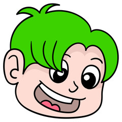 Obraz premium Vector illustration of a happy green-haired boy cartoon character isolated on white background