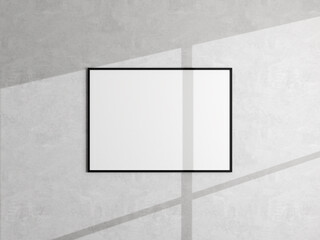 Minimal poster picture frame mockup hanging on white wall. Blank frame mockup. Clean, modern, minimal frame. 3d rendering.