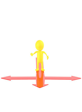 3d yellow character confused of decising which path to go