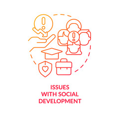 Issues with social development red gradient concept icon. Fair economy. Making growth inclusive challenge abstract idea thin line illustration. Isolated outline drawing. Myriad Pro-Bold font used