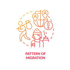 Pattern of migration red gradient concept icon. Global challenge. Important reason of modern slavery abstract idea thin line illustration. Isolated outline drawing. Myriad Pro-Bold font used