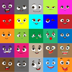 Square emoji vector icon emoticon cartoon face set