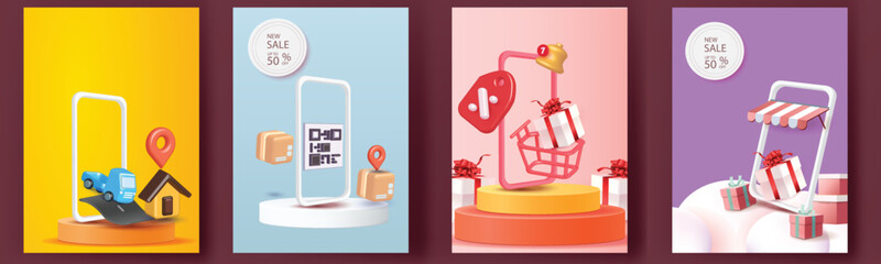 online shopping on phone buy sell business digital web banner application money advertising payment ecommerce vector illustration search