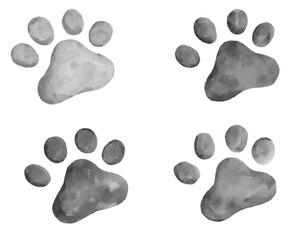 cat paw prints collection of 4 in black and white - obrazy, fototapety, plakaty