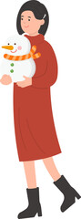 A woman with a snowman, celebrating Christmas, Christmas and Happy New Year, vector cartoon style