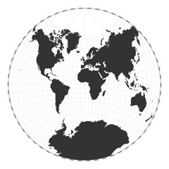 Vector world map. Van der Grinten II projection. Plan world geographical map with latitude/longitude lines. Centered to 0deg longitude. Vector illustration.