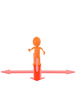3d orange character confused of decising which path to go