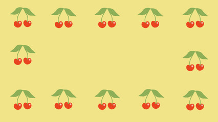cherry with leaf on the yellow background