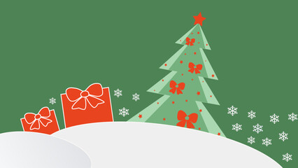 Christmas card with Christmas tree and gifts