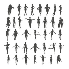 Female silhouettes set. Beautiful young girls with different poses isolated. Icons collection