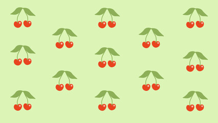 cherry with leaf on the green background as a wallpaper