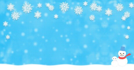 雪だるまと雪の結晶、ニットや布の背景イラスト
