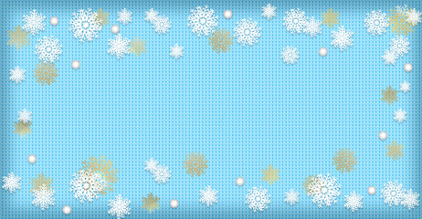 雪の結晶とニットや布の背景イラスト