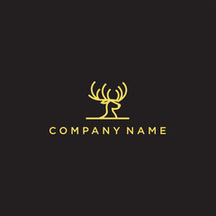 deer logo inspiration outline vector template illustration on gold colour .