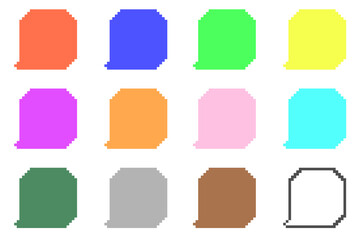 透過率70%のドット絵のカラフルな丸いふきだし　12個セット