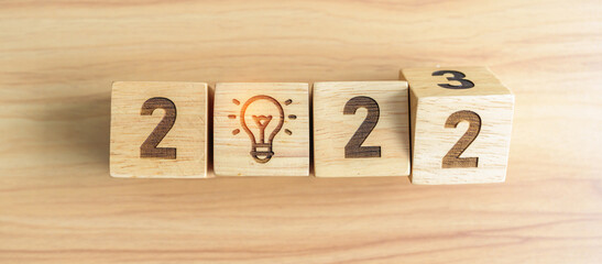 2022 change to 2023 block with lightbulb icon. Business Idea, Creative, Thinking, brainstorm, Goal,...