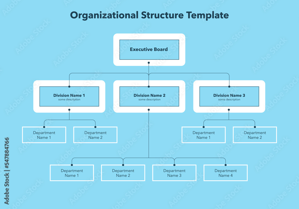 Poster modern infographic for company organizational structure - blue version. simple flat template for dat