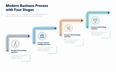 Simple business process diagram with four colorful stages. Slide for business presentation.