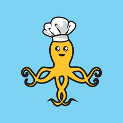chef octopus icon, vector octopus with chef hat suitable for restaurant business.