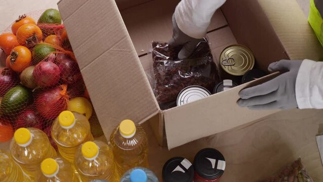 Emergency Food Box. Food crisis. Charity donations help, Food bank