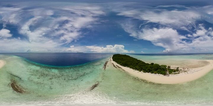 Aerial view of Tropical island with sandbar and beach. Malaysia. Timba Timba Island. VR 360.