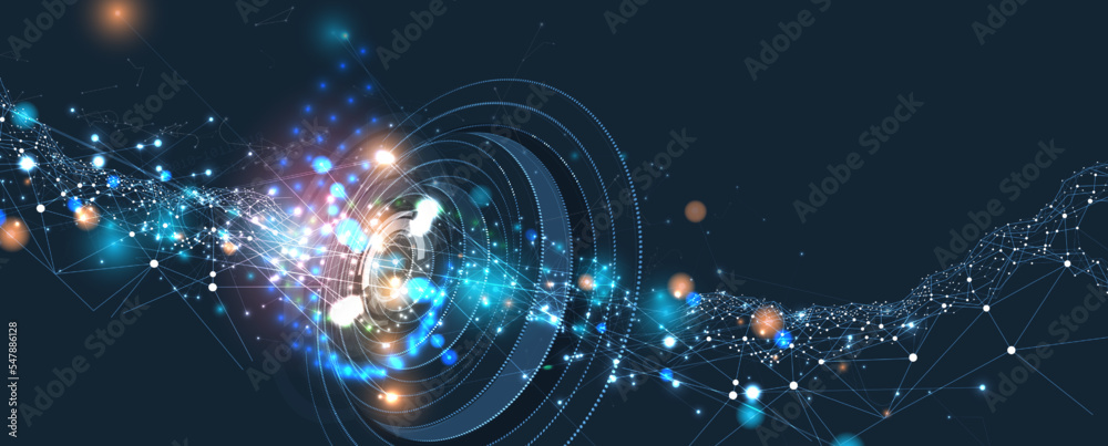 Poster Quantum processing. Deep learning artificial intelligence. Future new technology  for business or science presentation