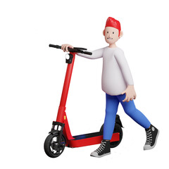 3d render of a child with an e-scooter
