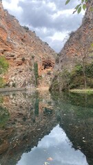 Fototapeta na wymiar Lake of the Mirror (Lago del Espejo) at the Nature Park of Monasterio de Piedra, Zaragoza, Aragon, Spain.
