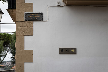 Camino de Santiago (Way of St. James) sign  in Hondarribia, Spain