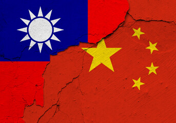China and Taiwan flags. International relations.