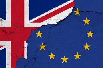 Great Britain and EU flags. International relations.