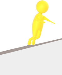 3d yellow character sliped and falling down from a narrow wall