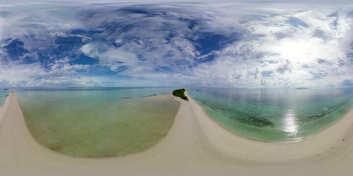 Top view of Tropical island and a sandy beach in the sea. Malaysia. Timba Timba Island. VR 360.