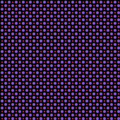 Abstract geometric seamless pattern of bright color and lilac colors polka dots on a black background
